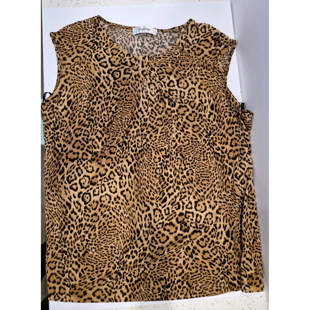 Jones Studio Sleeveless Tank Leopard Print Top 95% Poly Business Casual Size 2X